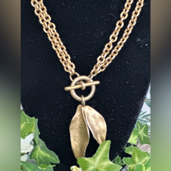 Turn Over Another Leaf Dual Strand Necklace in Burnished Gold - Picture 2 of 3